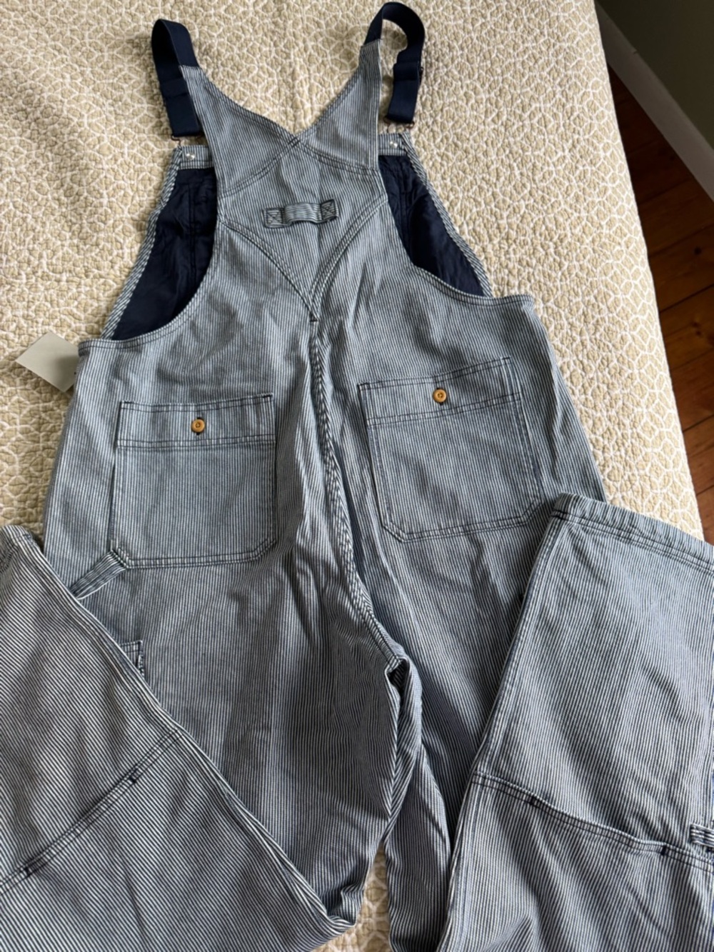 Duluth Trading Co. Navy Lined Blue & White Striped Overalls - Picture 4 of 6